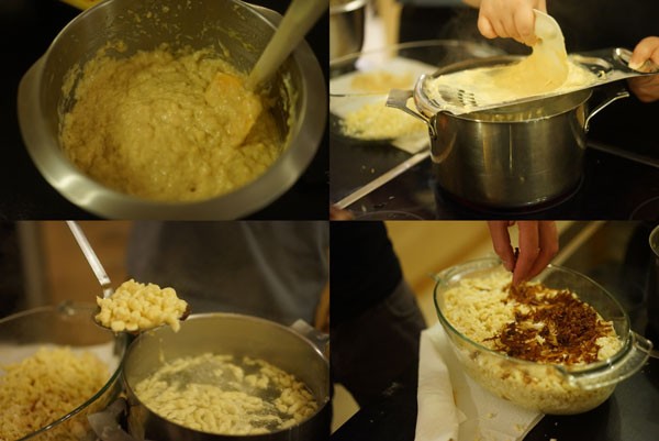 Vorarlberger Käsespätzle in der Zubereitung